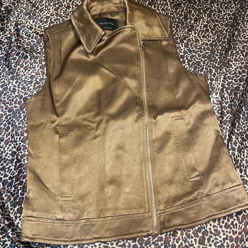 Massimo Dutti Satin Brown Zippered Vest